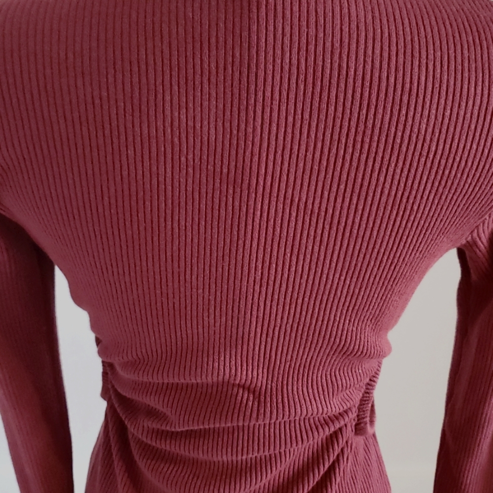 Monrow womens Burgundy Ribbed knit Long Sleeve Dress With Cut Out Sides Size L - Picture 5 of 10